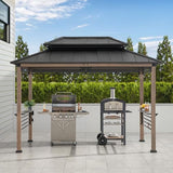 Sunjoy Wooden Grill Gazebo with AC Power Port, 8 x 12 ft. Steel Hardtop Outdoor Gazebo for Year-Round Grilling, Cedar Framed Gazebo with Built-in Sunjoy