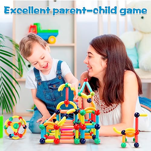 DMOIU 64 Pcs Magnetic Building Blocks STEM Educational Toy for Kids Montessori Learning Sticks and Balls, Sensory Activities Toys for Toddlers, Gift