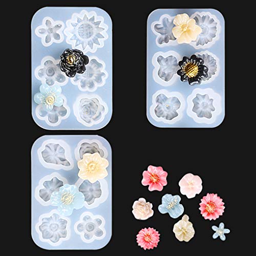 FineInno 3Pcs Flower Resin Molds 3D Mini Sunflower Silicone Moulds Daisy Crystal Casting Molds Clay Epoxy Craft Jewelry Pendants Earring Necklace FineInno