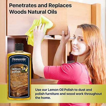 THOMASVILLE LEMON OIL POLISH - Natural Lemon Scented Wood Cleaner & Furniture Polish, Cleans, Renews, Restores & Rejuvenates Wood Surfaces, Protects - WoodArtSupply