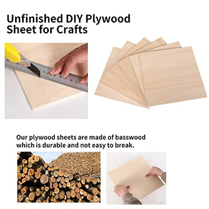 24 Pack Basswood Sheets, 12 x 12 x 1/8 inch Plywood, 3 mm Thin Unfinished Wood Board for Crafts, Laser Cutting & Engraving, Wood Burning, CNC