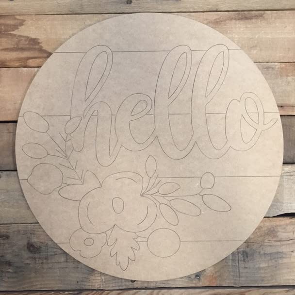 Hello Round Spring Shape, Engraved Shape, Unfinished Wood Craft, Build-A-Cross Build-A-Cross