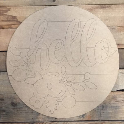 Hello Round Spring Shape, Engraved Shape, Unfinished Wood Craft, Build-A-Cross