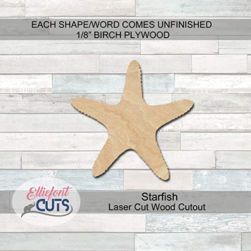 Starfish Wooden Cutouts for crafts, Laser Cut Wood Shapes 5mm thick Baltic Birch Wood, Multiple Sizes Available Elliefont Styles