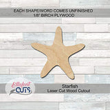 Starfish Wooden Cutouts for crafts, Laser Cut Wood Shapes 5mm thick Baltic Birch Wood, Multiple Sizes Available Elliefont Styles