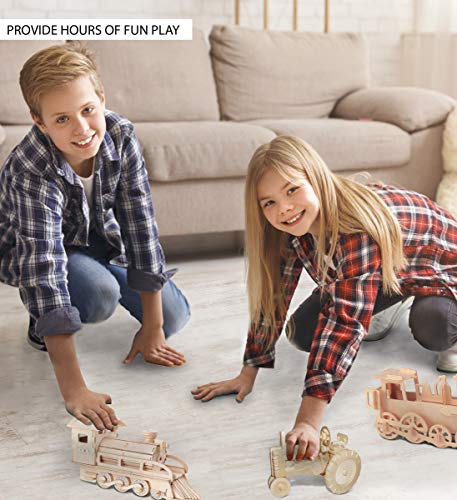 Puzzled 3D Puzzle Steam Train Wood Craft Construction Model Kit, Fun Unique & Educational DIY Wooden Toy Assemble Unfinished Craft Hobby Classic Puzzled
