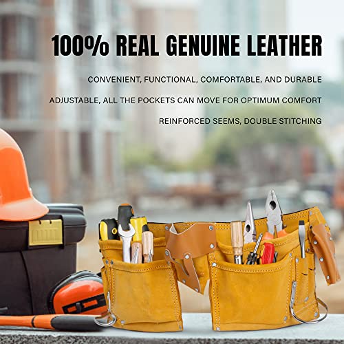 Virtionz 11 POCKET LEATHER TOOL BELT for Carpenter, Construction Pouch, Framers, Handyman, Electrician, Brown color, belts adjusts from 33'' up to VIRTIONZ MWIRE