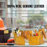 Virtionz 11 POCKET LEATHER TOOL BELT for Carpenter, Construction Pouch, Framers, Handyman, Electrician, Brown color, belts adjusts from 33'' up to VIRTIONZ MWIRE