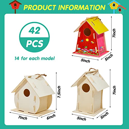 21 Sets DIY Birdhouse Kit for Kids to Build and Paint, Include Unfinished Wooden Bird House, Strips and Colorful Painting Pens for Girls Boys Fun Deekin