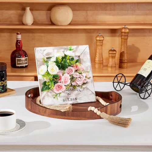 Acacia Wood Serving Tray with Handles, Decorative Ottoman Tray Platter for Breakfast in Bed, Living Room, Coffee Table, Lunch, Dinner, Bathroom, HouseJoy