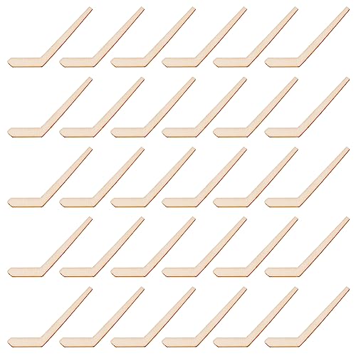 OLYCRAFT 30pcs Unfinished Wood Hockey Stick Blank Wood Slices Hockey Shape Wooden Pieces Unfinished Blank Slices Natural Wood Cutouts for DIY Project OLYCRAFT