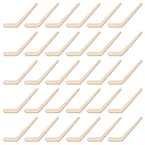 OLYCRAFT 30pcs Unfinished Wood Hockey Stick Blank Wood Slices Hockey Shape Wooden Pieces Unfinished Blank Slices Natural Wood Cutouts for DIY Project