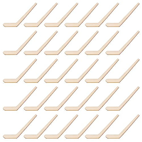OLYCRAFT 30pcs Unfinished Wood Hockey Stick Blank Wood Slices Hockey Shape Wooden Pieces Unfinished Blank Slices Natural Wood Cutouts for DIY Project OLYCRAFT
