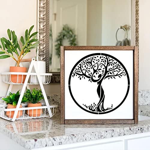 Tree Stencils Tree of Life Stencil for Painting on Wood Airbrush Natural Plants Small Palm Tree Drawing Templates for Canvas Wall Floor Decor DIY Art - WoodArtSupply