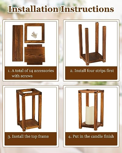 Huquary 24 Pcs Wooden Candle Lantern Bulk Wedding Lantern Centerpiece Includes 12 Farmhouse Wooden Candle Holder and 12 Flameless Decorative Led - WoodArtSupply