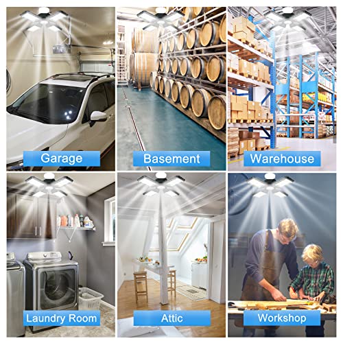 QiyuanLS LED Garage Light,150W Deformable LED Garage Ceiling Lights,15000LM Garage Lights with 4 Adjustable Panels, E26/E27 LED Shop Lights for QiyuanLS