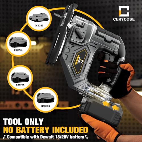 Cordless Jig Saw for Dewalt 18v 20v Max Battery, Jigsaw Tool Brushless,Variable Speed 2900 RPM, Bevel Angle (0°-45°), 3 Orbital Action, LED Light for Cerycose
