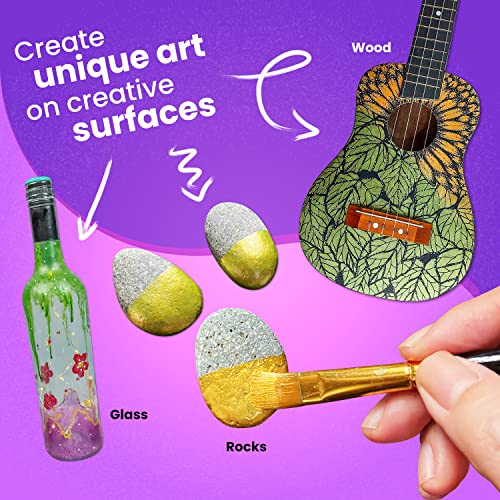 Chalkola Metallic Acrylic Paint Set for Artists, Adults & Kids - 32 Metallic Paint Tubes (22ml) (incl Gold, Silver), 10 Painting Brushes, 1 Knife, 1 Chalkola