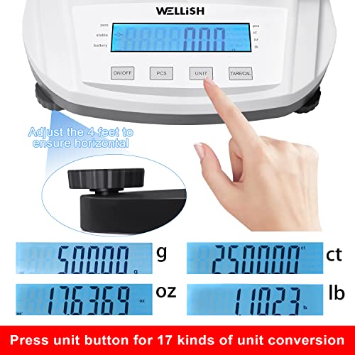 Lab Scale 5000g/0.01g High Precision Digital Scale Analytical Balance Electronic Scale for Kitchen Lab Weighing WELLiSH