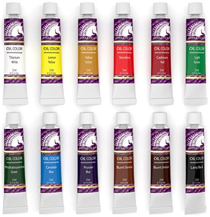 MyArtscape Oil Paint Set - 21ml x 12 Tubes - Artist Quality - Lightfast - Heavy Body - Highly Pigmented Oil-based Colors - Excellent Coverage - - WoodArtSupply