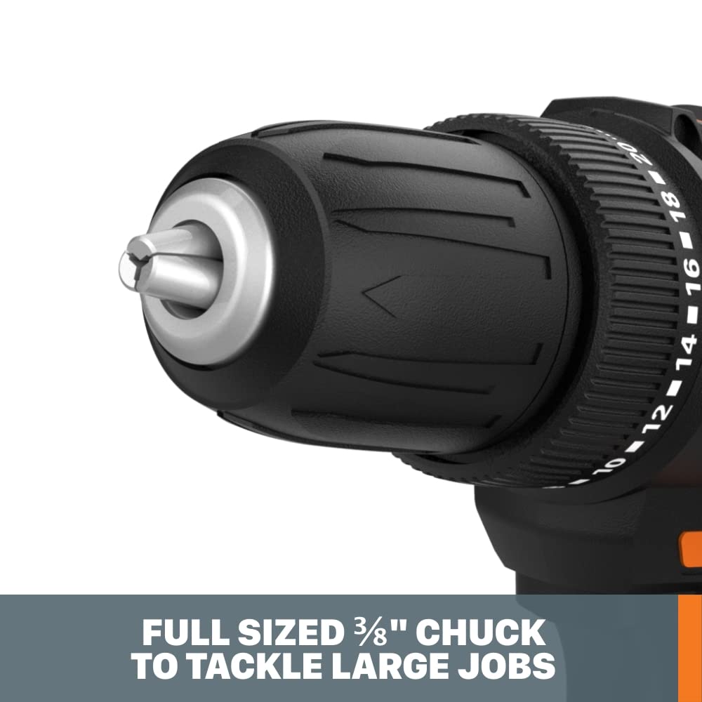 Worx 20V 3/8" Cordless Drill with 84pc Accessory Kit, Variable 2-Speed Drill Set 265 In-Lbs Torque 20+1 Clutch, Lightweight Compact Drill Driver WORX