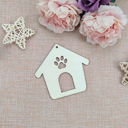 20pcs Wooden Dog Paw House Cutout Crafts Cat Claw House Wood Hanging Ornaments Gift Tags for DIY Project Wedding Birthday Party Decorations