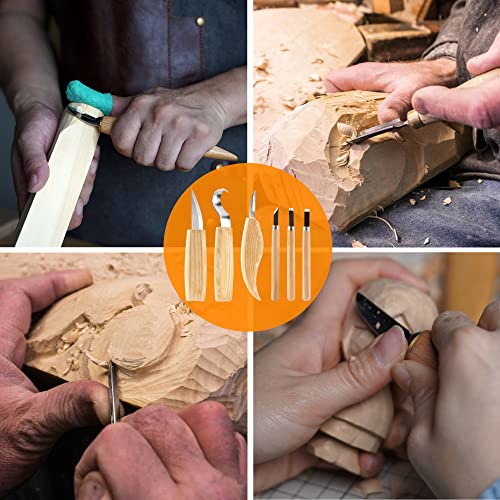 Wood Whittling Kit 6PCS Professional and High Performance Stainless Steel Tools Set for Beginner Carving for Adults and Kids Beginners Wood Carving BUIYLV