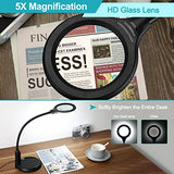 TOMSOO 5X Magnifying Glass with Light and Clamp, 5 Color Modes Stepless Dimmable Lighted Magnifier with Stand, Flexible Gooseneck LED Desk Lamp Hands TOMSOO