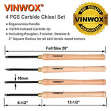 VINWOX 20" Full Size 4 PCS Carbide Wood Lathe Turning Tool Set, Carbide Wood Lathe Chisel Set, Carbide Lathe Turning Tool, Carbide Turning Tool VINWOX