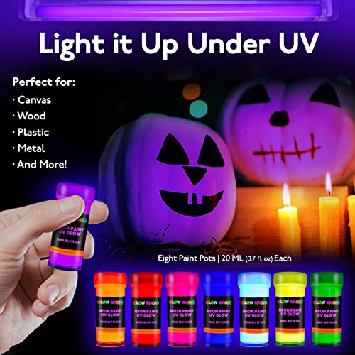 individuall Glow in the Dark Paint - Set of 8, 20 mL Reflective Acrylic  Paints for Outdoor and Indoor Use on Canvas, Walls and Ornament Painting 