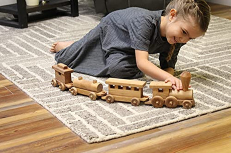 AmishToyBox.com Wooden Train Toy Play Set - 24" Long - CPSIA-Approved Finish (Harvest Stain) AmishToyBox.com
