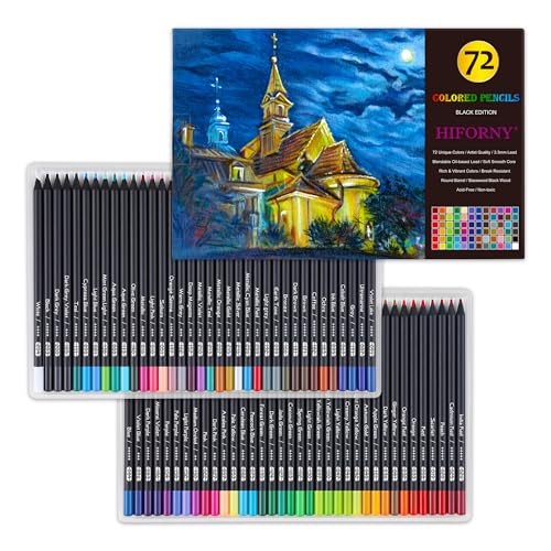 HIFORNY Premium Black Edition Colored Pencils for Adults Coloring – 72 Coloring Pencils with Smooth Pigments,Artists Soft Core,Drawing Pencils Art - WoodArtSupply