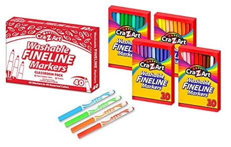 Cra-Z-Art Super Washable Markers Classroom Pack, 30 Assorted Colors, Broadline, 40 Count Cra-Z-Art