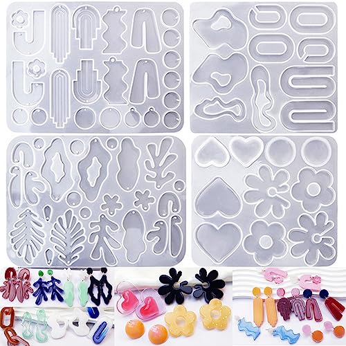 ZQYSING (4 Pack) Resin Earring Molds, Resin Jewelry Molds Variety Shape Silicone Pendant Molds for Women Girls Epoxy Resin Earrings