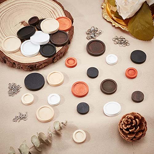 PH PandaHall 30pcs Flat Round Wooden Pendant 3 Sizes Blank Pendant Trays Wood Bezel Pendant with 40pcs Screw Eye Pin Peg Bails 40pcs Ice Pick Pinch - WoodArtSupply