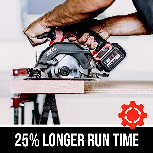 SKIL PWR CORE 12 Brushless 12V Compact 5-1/2 Inch Circular Saw, Includes 4.0Ah Lithium Battery and PWR JUMP Charger - CR541802, Red Skil