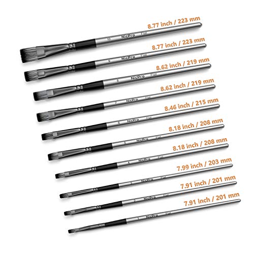 Nicpro 10 PCS Flat Paint Brush Set Art Painting Brushes for Acrylic Watercolor Oil Gouache, Craft Detail Face Body Painting Artist Kit for Kid & Nicpro