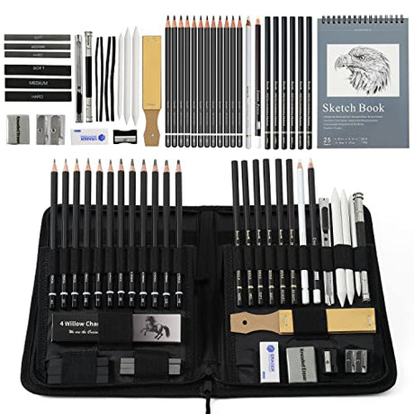 Brusarth 42 Pack Drawing Set Sketching Kit, Pro Art Sketch Supplies with Sketchbook, Include Graphite Pencil, Charcoal Pencil, Sharpener, Eraser Art Brusarth