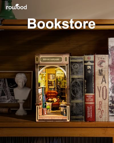 Rowood Book Nook,DIY Book Nook Kits for Adults,3D Wooden Puzzle Bookend Miniature Kit,Bookshelf Insert Decor Alley,Wood Craft Hobbies for RoWood
