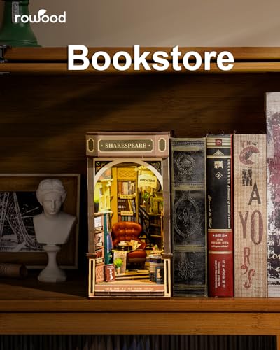 Rowood Book Nook,DIY Book Nook Kits for Adults,3D Wooden Puzzle Bookend Miniature Kit,Bookshelf Insert Decor Alley,Wood Craft Hobbies for