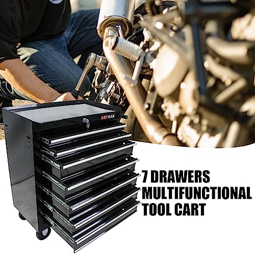 Rolling Tool Chest, 7-Drawer Rolling Tool Box With Interlock System And Wheels For Garage, Warehouse, Workshop, Repair Shop (Black, 7-Drawers) - WoodArtSupply