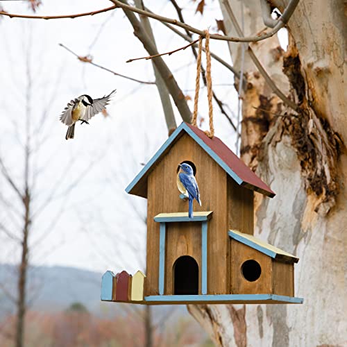 2in1Bird House&Bird Feeder,Bird Houses for Outside,3 Hole Bird House for Outside/Indoors/Hanging,Wooden Birdhouses,Handmade Natural Bird House for - WoodArtSupply