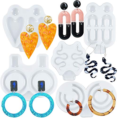 FUNSHOWCASE Snake Earring Epoxy Resin Silicone Molds Heart Oval Ring C Shaped, Stud Dangle Jewelry Casting Supplies 5-Bundle 0.5-2inch FUNSHOWCASE