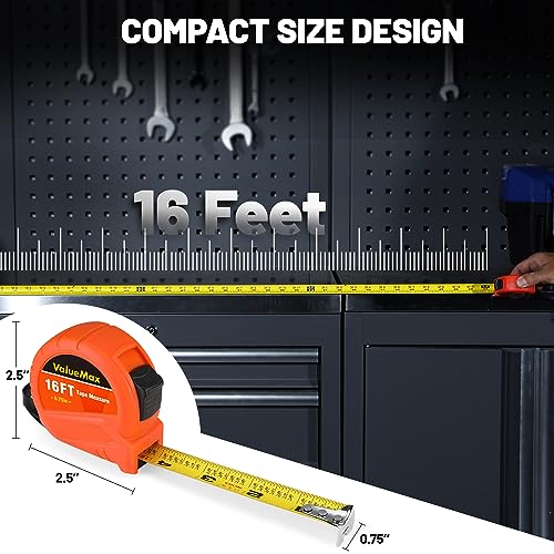 ValueMax Tape Measure 16FT with Fractions 1/8, 3 Pack Retractable Easy Read Measuring Tape, Imperial Pocket Measurement Tape with Metal Belt Clip for - WoodArtSupply