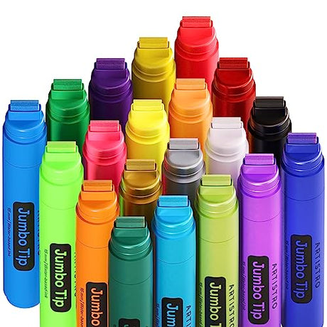 ARTISTRO 20 Jumbo Markers, Acrylic Markers with 15mm Jumbo Felt Tip for Rock, Wood, Canvas, Ceramic, Glass & More - Acrylic Paint Markers for Murals ARTISTRO