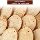Acrux7 100 PCS Natural Wood Slices for Painting, 2.4-2.8 Inch Unfinished Wood Slices Predrilled with Hole, Round Wooden Slices for DIY Crafts, Arts, Acrux7