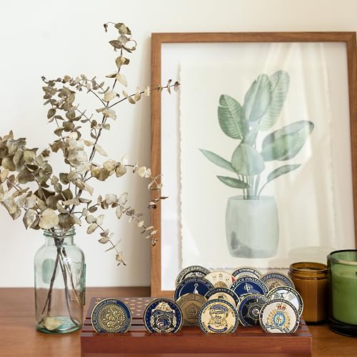 Samplife Coin Rack,Challenge Coins Display Stand Shelves Wooden Army Collectible Coins Holder Rack Case 6 Row Display American Flag Samplife