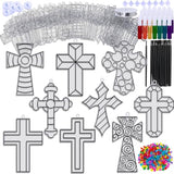Winlyn 27 Sets Cross Suncatchers Ornaments Decorations DIY Window Paint Art Suncatchers Cross Craft Kits Cross Sun Catchers for Kids Sunday School Winlyn