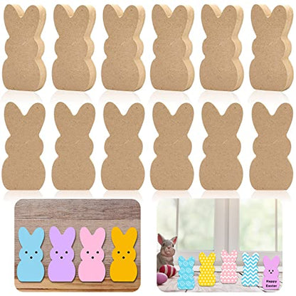 12 Pieces Easter Wooden Bunny Cutouts Unfinished Bunny Table Wooden Signs Peeps Bunny Shaped Blank Wooden Signs Rabbit Shape Tabletop Decoration for