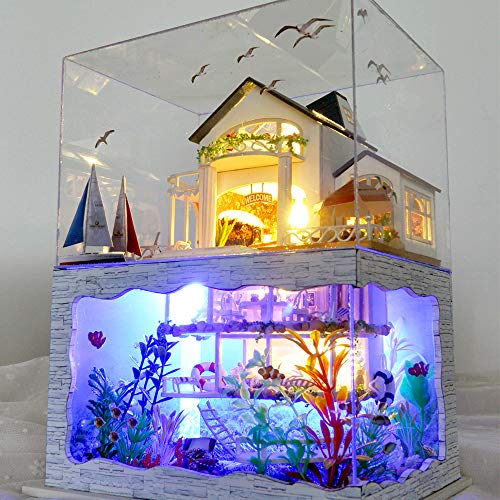 Spilay Miniature Dollhouse Kit with Furniture,DIY Dollhouse Kit Mini Modern Villa Model Plus Dust Cover and Music Box,1:24 Scale Creative Room Idea Spilay